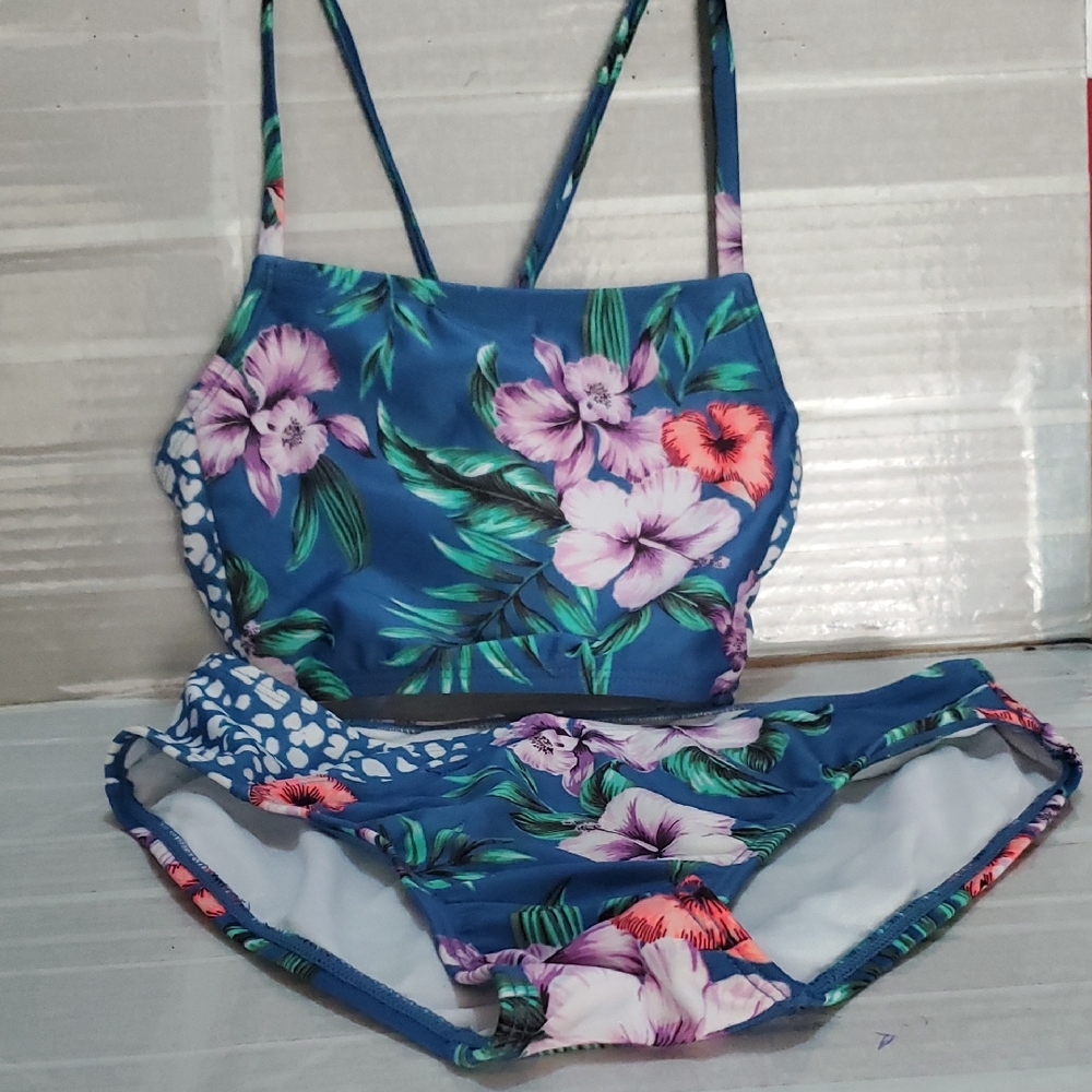ART Y CLASS floral  Blue Print Swim Set  Size L(10/12)